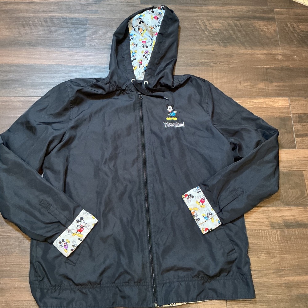 Disney Parks Mickey Mouse Disneyland Windbreaker Jacket Black XL Hooded Zip Up